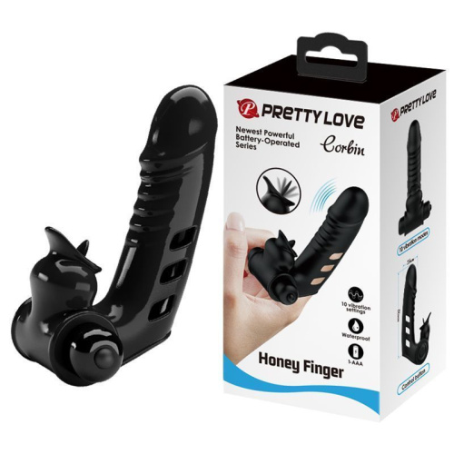 LyBaile Pretty Love Corbin Finger Vibrator - Насадка на палець, 11х2.8 см (чорний) - купити в Україні | Секс шоп SEX-SHOP.ua