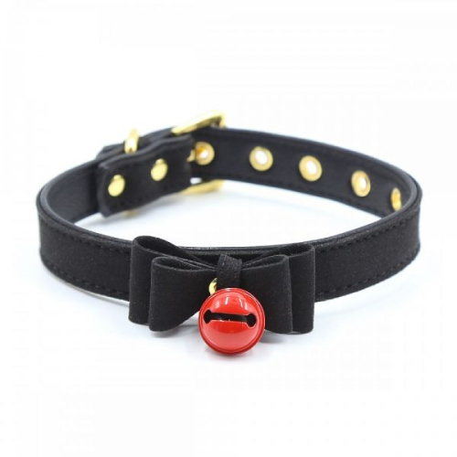Loveshop Bow and Bell - Ошейник замшевый, 47 см (черный)
