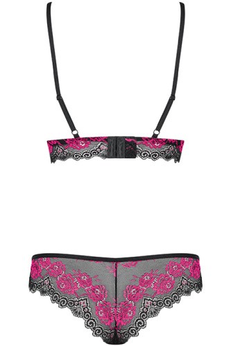 Obsessive Tulia set - сексуальный комплект, S/M (чёрный с розовым)
