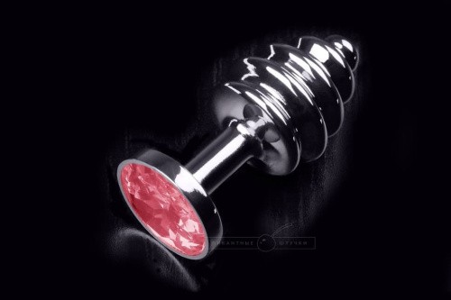 Пикантные Штучки - Витая серебристая анальная пробка маленькая, 7,5х2,7 см (красный) - sex-shop.ua