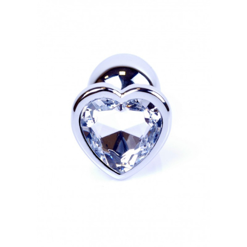 Boss Jewellery Silver Heart PLUG Clear - Анальная пробка с кристаллом, 7х2.7 см (прозрачный) - sex-shop.ua