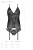 Passion Ursula Corset корсет з пажами, трусики з ажурним декором та відкритим кроком, L/XL (чорний)