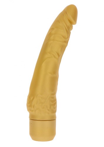 Get Real Gold Dicker Slim Vibrator - Вибратор на батарейках, 16х4.7 см (золотистый) - sex-shop.ua