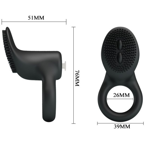 LyBaile Pretty Love Cobra Penis Ring Vibrating Black - виброкольцо со стимулятором с язычками, 5.1х2.6 см (чёрный)