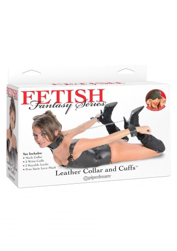 Pipedream Leather Collar and Cuffs - Ошейник с наручниками