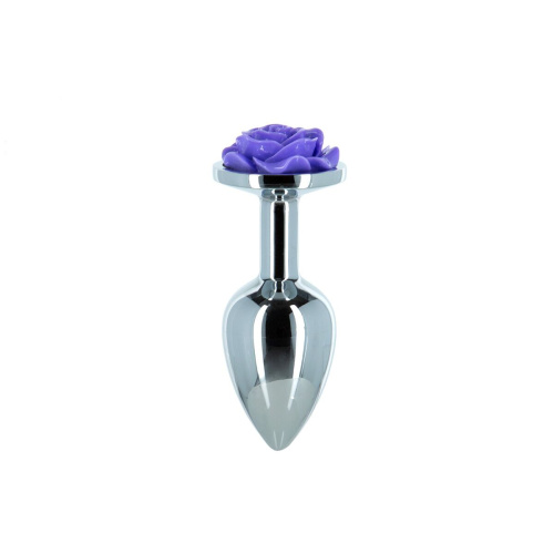 Lux Active Rose Anal Plug Purple - металлическая анальная пробка, 7.6х2.8 см (фиолетовый) - sex-shop.ua