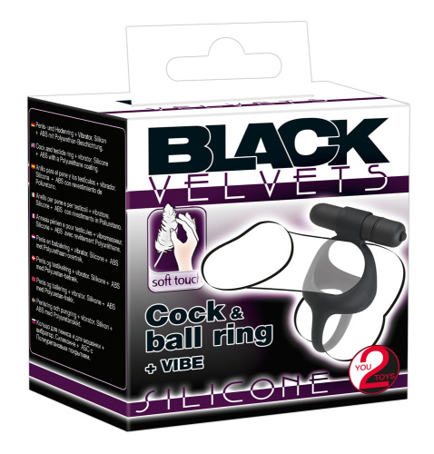 Black Velvets Cock & Ball Ring - подвійне віброкільце, 7х3.6 см (чорний)