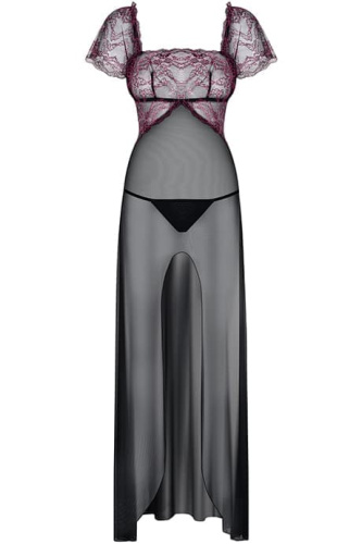 Obsessive Sedusia - Длинная прозрачная эротическая сорочка, S/M (чёрный) - sex-shop.ua