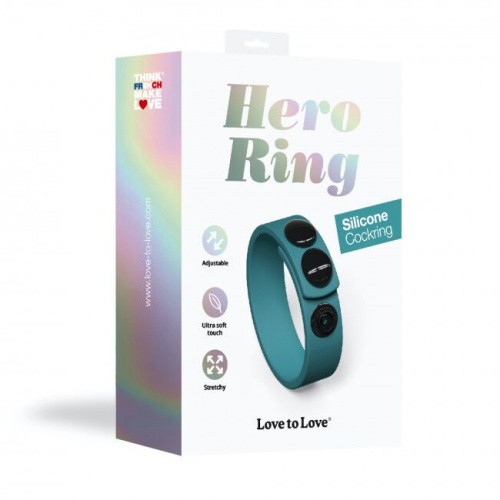 Love To Love Hero Ring Black Onyx - ерекційне кільце, що регулюється, на кнопках, 3-6 см. (бірюзове)