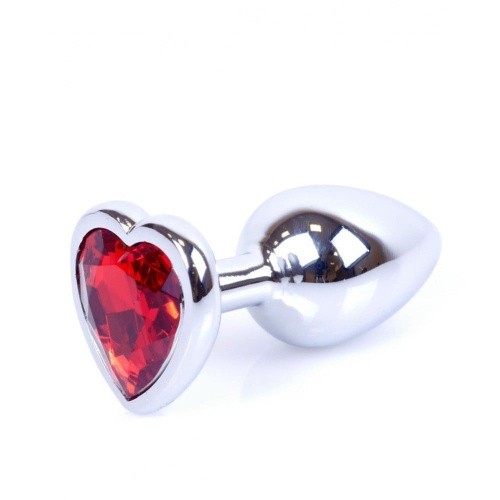 Boss Jewellery Silver Heart PLUG Red - Анальна пробка с кристаллом, 7х2.7 см (красный) - sex-shop.ua