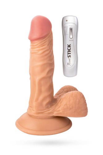 Toyfa Realstick Nude реалистичный вибратор с выносным пультом на проводе, 14х3.5 см