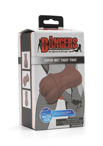 Bangers Super Wet Tight Twat - реалистичный мастурбатор с вибрацией 13,5х1см (коричневый) - sex-shop.ua