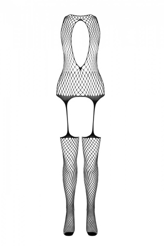 Casmir CA003 - Сетчатый бодистокинг имитирующий боди с чулками на подвязках, S-L (чёрный) - sex-shop.ua