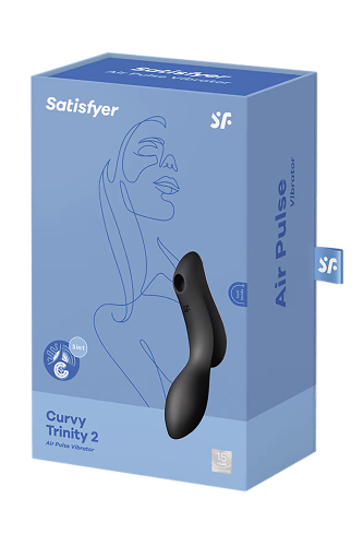 Satisfyer Curvy Trinity 2 - Вакуумный клиторальный стимулятор и массажер для точки G, 16.8х3.8 см (чёрный) - sex-shop.ua