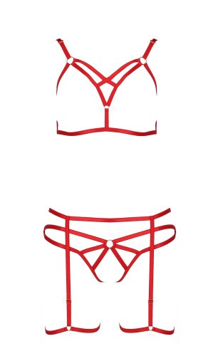 Passion Exclusive Magali Set OpenBra сексуальний комплект зі стреп: ліф, трусики та пояс, XXL/XXXL (червоний) - купити в Україні | Секс шоп SEX-SHOP.ua