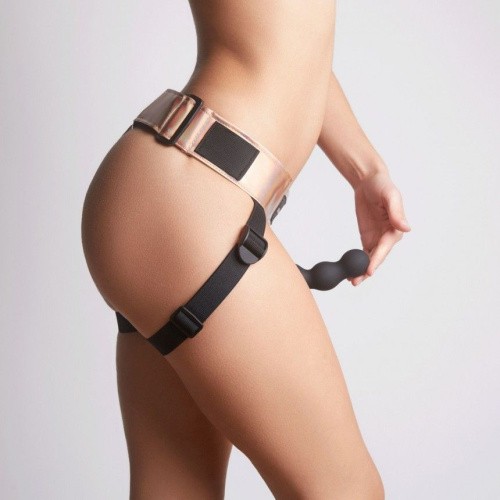 Strap-On-Me Leatherette HARNESS CURIOUS - HOLOGRAPHIC ROSE GOLD - Труси для страпону