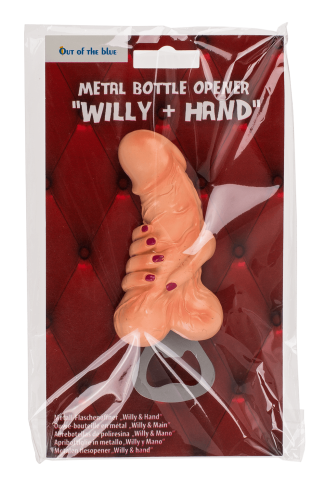 Bottle Opener Willy+Balls With Hand - Металлическая открывалка для бутылок с магнитом, 13 см - sex-shop.ua