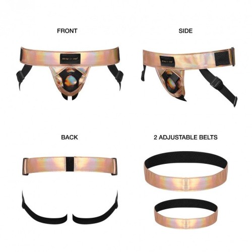 Strap-On-Me Leatherette HARNESS CURIOUS - HOLOGRAPHIC ROSE GOLD - Труси для страпону