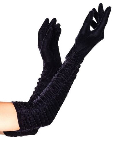 Leg Avenue LEG2041 - высокие перчатки с драпировкой, S-L (черный) - sex-shop.ua