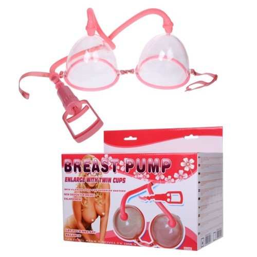 Breast Pump Enlarge With Twin Cups - Ручная вакуумная помпа для груди, 13х11 см (розовый) - sex-shop.ua