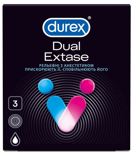 Durex №3 Dual Extase - Рельєфні стимулюючі презервативи, 3 шт