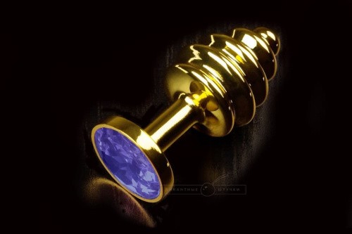 Пикантные Штучки - Витая золотистая анальная пробка с кристаллом малая, 7,5х2,7 см (синий) - sex-shop.ua