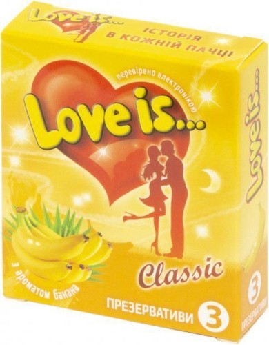 LOVE IS - Презервативы ароматизированные, 3 шт (банан) - sex-shop.ua