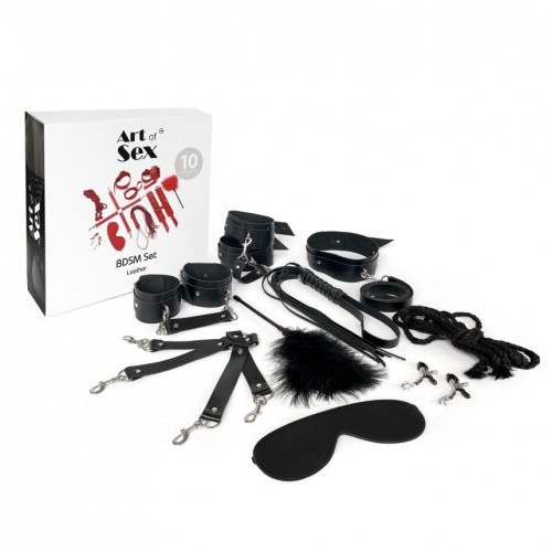 Art of Sex - BDSM Set Leather - Набор BDSM 10 предметов их натуральной кожи (чёрный) - sex-shop.ua