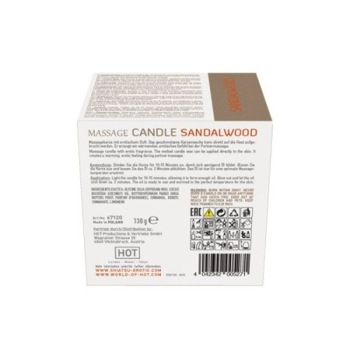 Shiatsu Sandalwood - Масажна свічка з ароматом сандалового дерева, 130 мл
