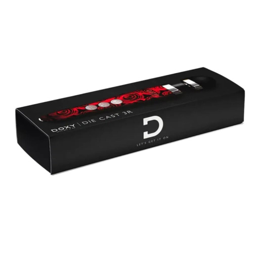 DOXY Die Cast 3R Rose Pattern - очень мощный перезаряжаемый вибратор-микрофон в алюминиево-титановом корпусе, 28х4.5 см (красные розы) - sex-shop.ua