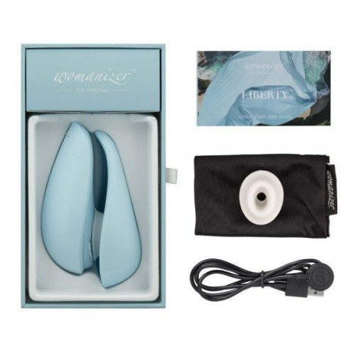 Womanizer Liberty Рowder Вlue + Лубрикант 50 мл - Бесконтактный стимулятор клитора, 10.4х5.5 см (голубой) - sex-shop.ua