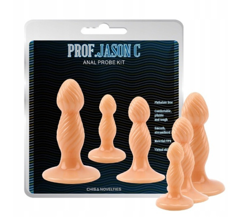 Chisa - Prof. Jason C Anal Probe Kit Penis - Набор анальных пробок с рельефной поверхностью, 3 шт (телесный) - sex-shop.ua