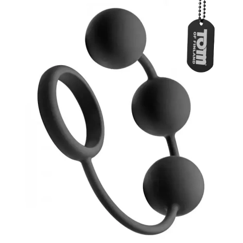 Tom of Finland Silicone Cock Ring with 3 Weighted Balls - силіконові анальні кульки, 15.2х3.8 см