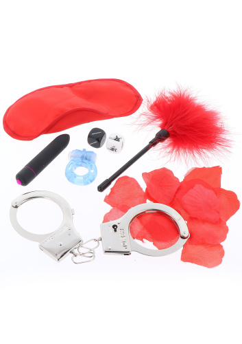 Scala The Naughty Birthday Kit - Подарочный набор (наручники+повязка для глаз+мини вибратор+эрекцеонное кольцо+эротические кости+лепестки роз+перьевая метелочка) - sex-shop.ua