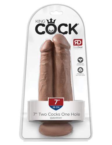 Двойной фаллоимитатор King Cock 7 Two Cocks One Hole, 18х6 см (смуглый) - sex-shop.ua