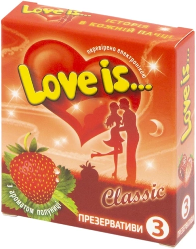 LOVE IS - Презервативы ароматизированные, 3 шт (клубника) - sex-shop.ua