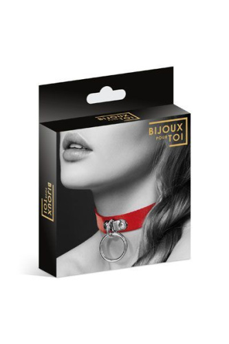 Bijoux Pour Toi Fetish Red - чокер с кольцом для поводка (красный) - sex-shop.ua