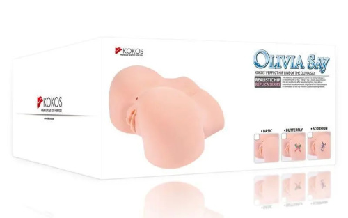 Kokos Olivia Say Deluxe - Мастурбатор с вибрацией и массажем, два входа: вагина и попка, 19х2 см - sex-shop.ua