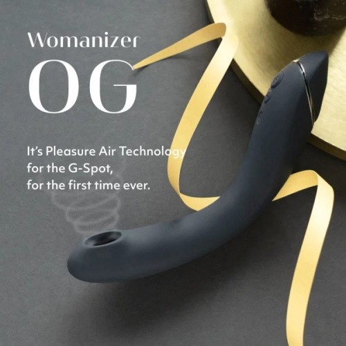 Womanizer OG + Лубрикант 50 мл - Вибратор для точки G c вакуумной стимуляцией, 17.6х3.9 см (серый) - sex-shop.ua