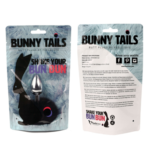 FeelzToys - Bunny Tails Butt Plug - Анальная пробка с пушистым хвостиком, 7х2.5 см (черный) - sex-shop.ua
