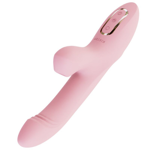 KisToy Katy Max - Вибратор-кролик с вращением ствола и вакуумной стимуляцией, 12х3.4 см (розовый) - sex-shop.ua