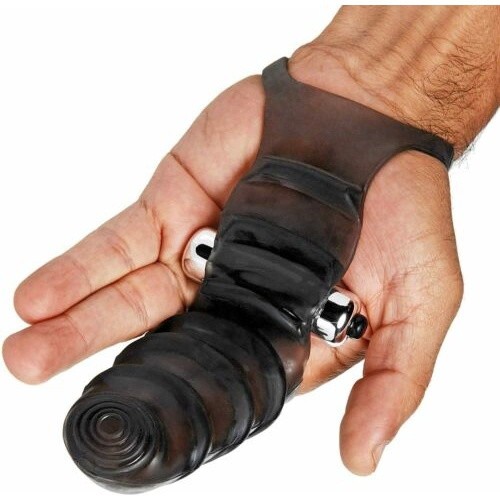 Master Series Vibrating Glove - вибронасадка на пальцы, 16х4.7 см (чёрный) - sex-shop.ua