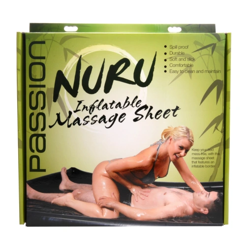 Passion Vinyl Massage Sheet непромокаемая виниловая простынь с надувными краями, 199.4 x 170 x 14 см (чёрный) - sex-shop.ua