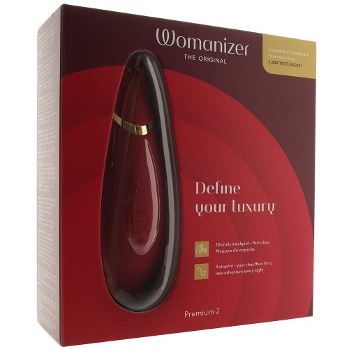 Womanizer Premium 2 + Лубрикант 50 мл - Інноваційний кліторальний вакуумний стимулятор, 15.5х3.5 см (бордовий)